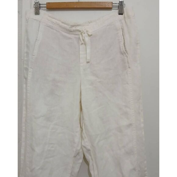 J jill womens medium 100% linen wide leg white pants resort beach elastic waist - Picture 3 of 6
